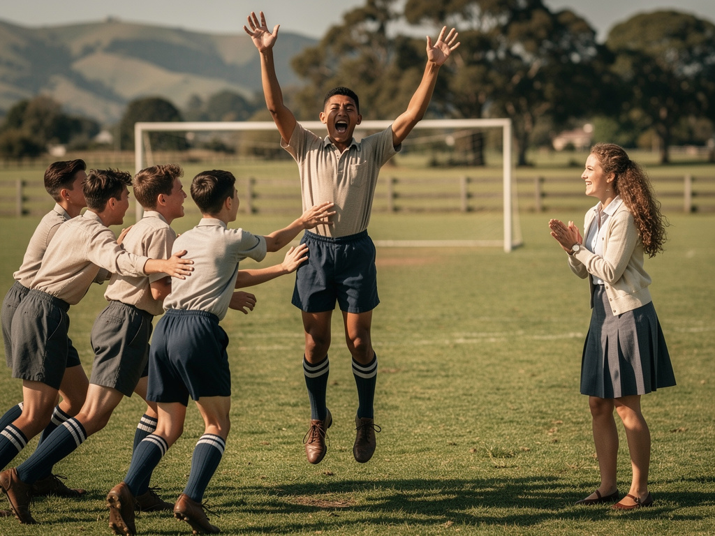 He scored a Goal! Timothy Riley And Starts Shouting And Cheerful.