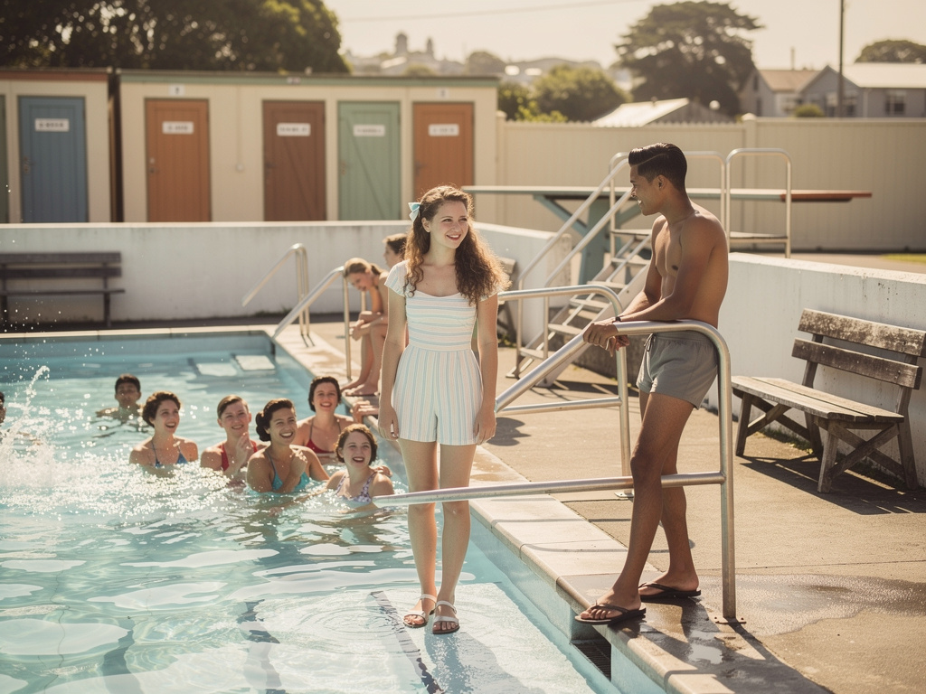 At Christchurch Samantha Dawkins And Her Classmate goes to Swimming pool