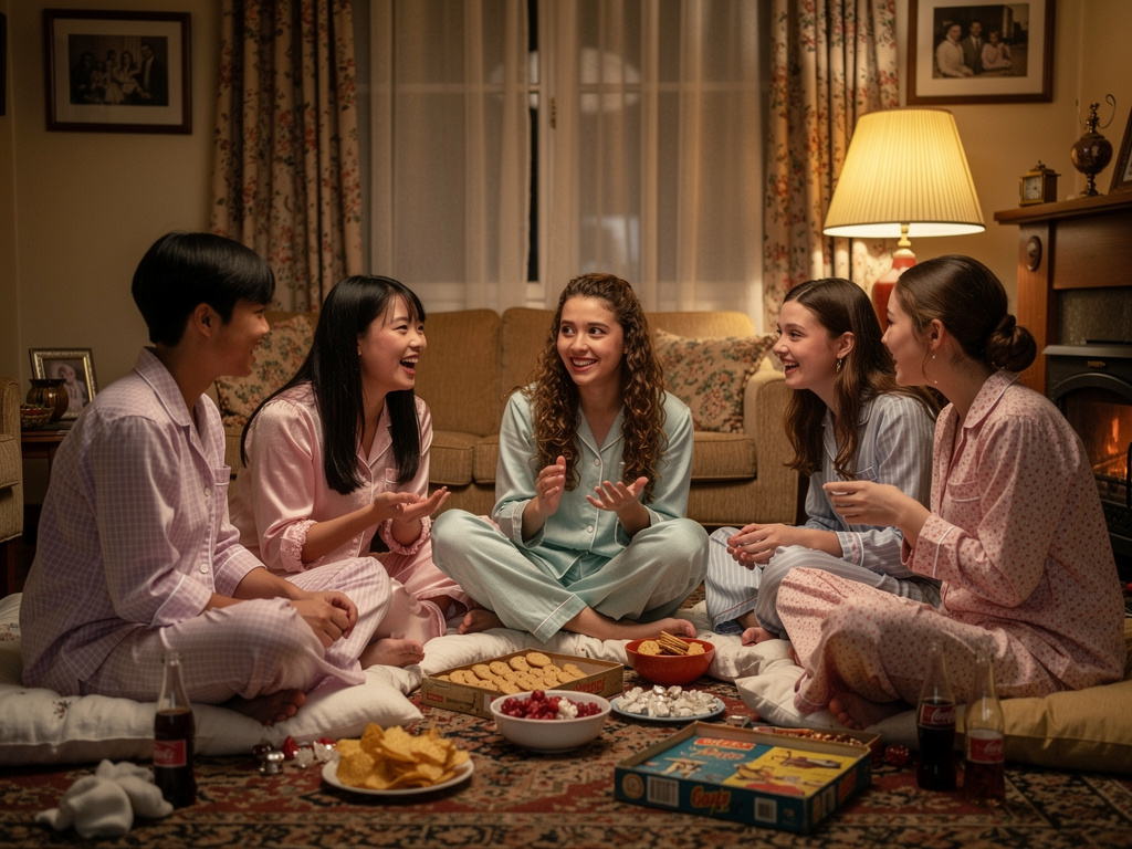 At Slumber party Vibes Samantha Dawkins' Classmates Sabrina Li And Melissa Rodriguez and Sofia Dean.