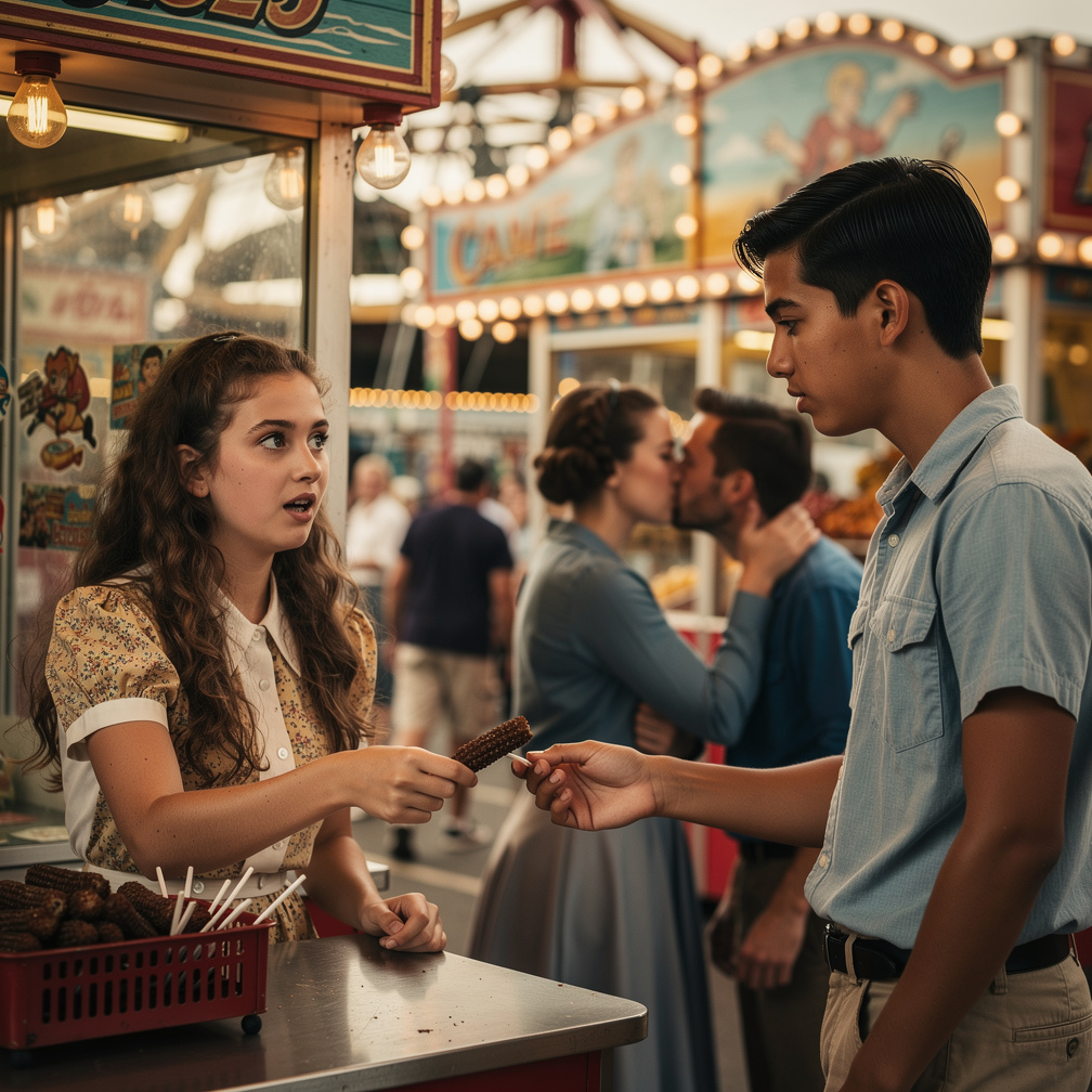 At Funhouse Mackenzie Kelly and Nelson Jones Kissing In together When Samantha Dawkins Buying Chocolate Churro Then Look at T