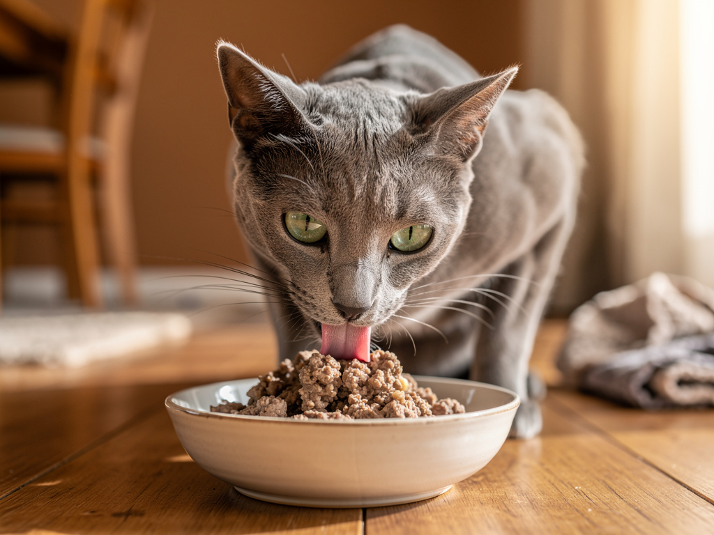 Imagine if: Cat licks her food.