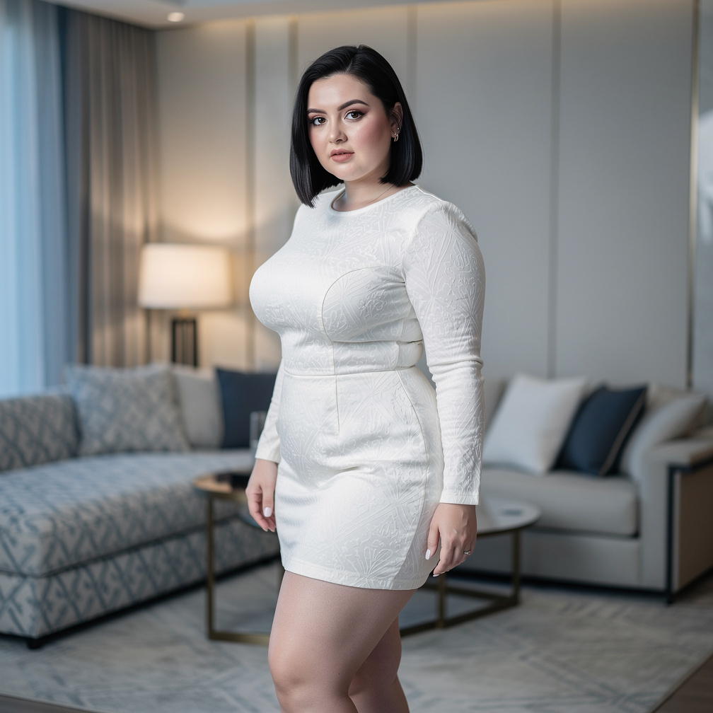 A roupa de Alana fica mais curta e apertada, revelando coxas e panturrilhas grossas e malhadas. Seu rosto agora lindo e sem b