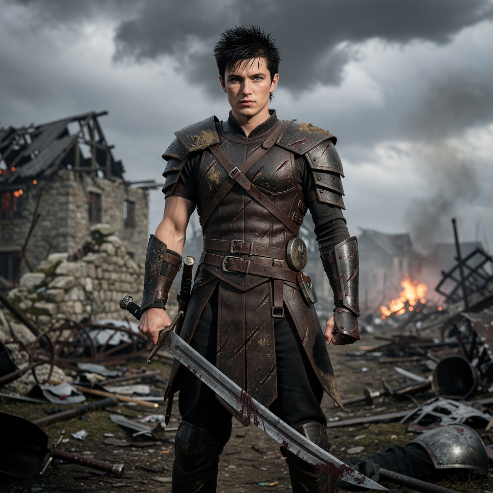 Imagine if: Create a warrior with a blade on a battlefield.