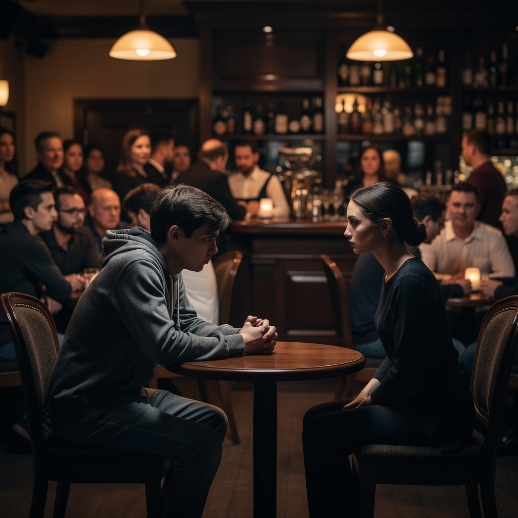Imagine if: You're sitting in a crowded café when you notice a woman sitting across from you, staring at you with an unnervin