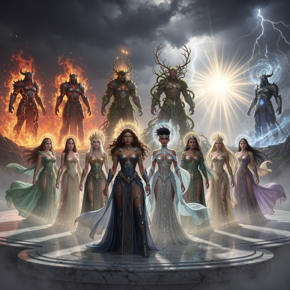 Mikha god of fire

Colet god of nature

Maloi god of storm

Aiah god of light

Stacey god of blossom and love

Jhoanna god of