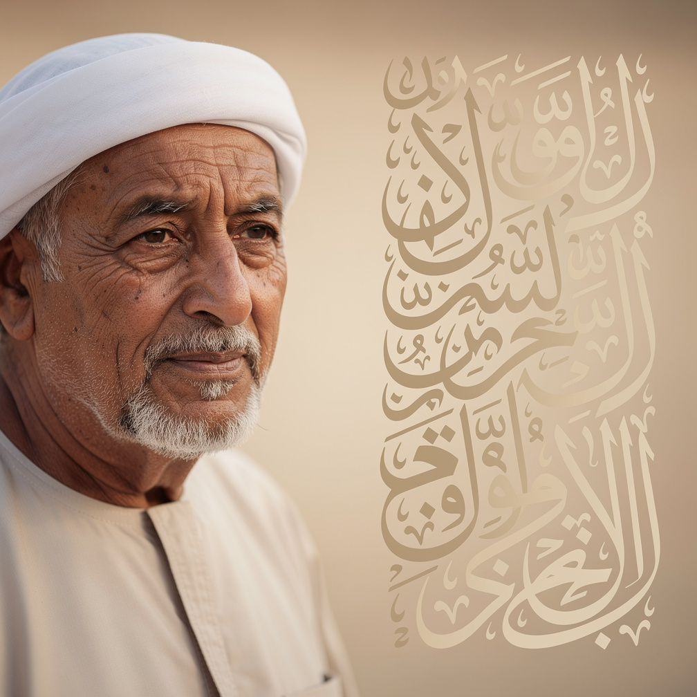 تخيل لو: اريد انشاء صورة خلفية الفيديو عليه صورة الشيخ منصور السالمي و مكتوب على الطرف الآخر قصة توبة الشيخ منصور السالمي بخط