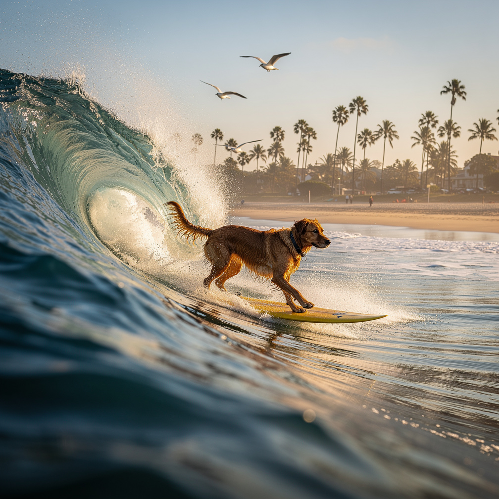 Imagine se: Virando vídeo de um cachorro surfando.