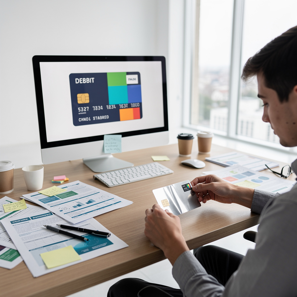 A boy makes a EMV chip and make a paper skin.