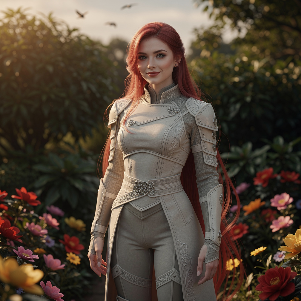 Imagina si: Una Naruto versión femenina, cabello rojo, ojos gris, pelo suelto que le llegue a las rodillas, ropa impecable, s