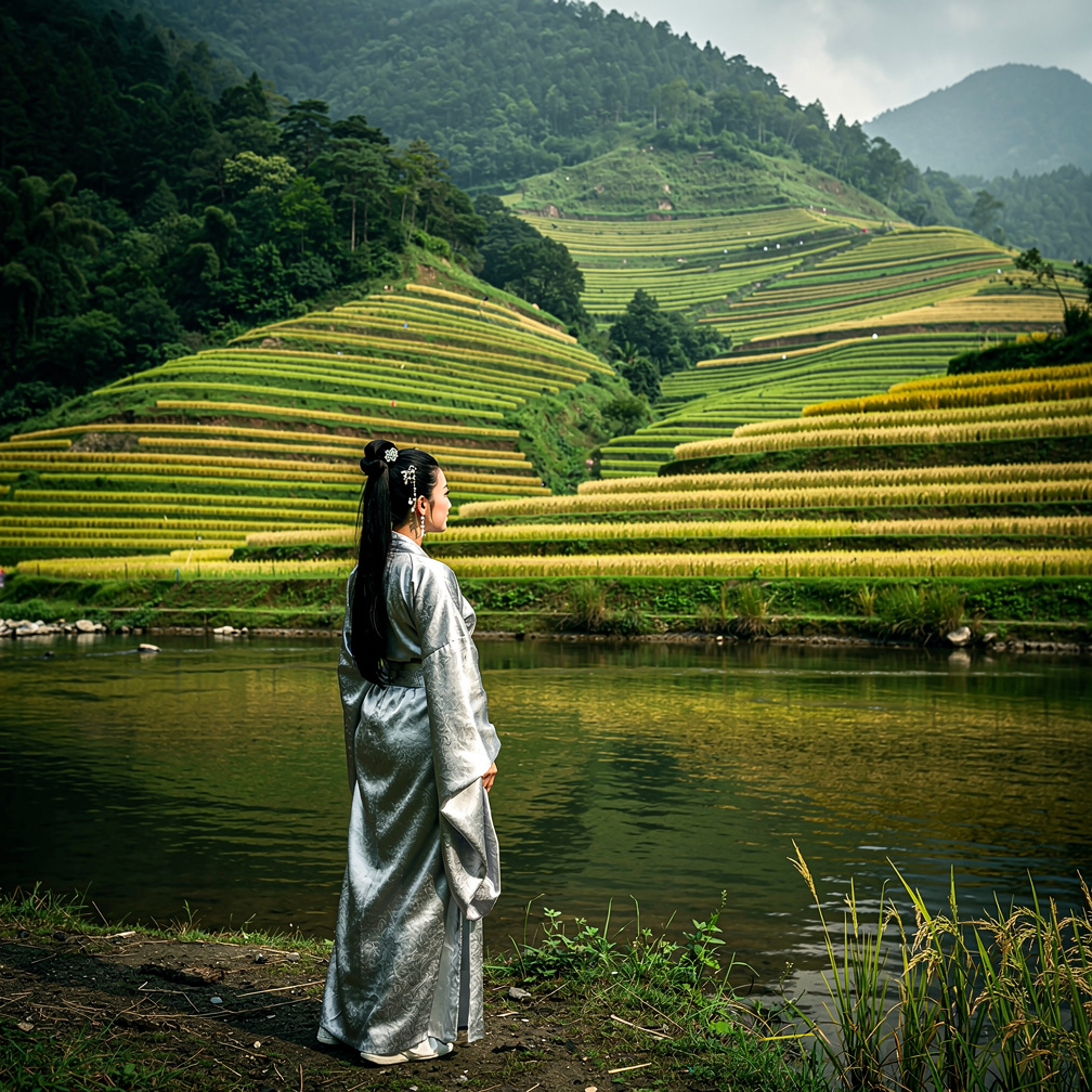 Gadis itu memakai pakaian Hanfu silver, yang memeluk lekuk tubuh indahnya yang sensual.