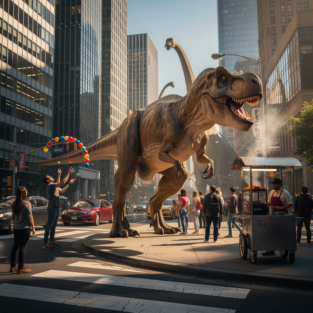 Imagine if: Dinosaurs lived in the modern era.