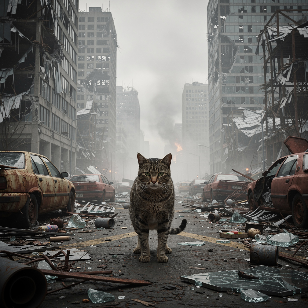Imagine if: A cat with guns destroys humanity.