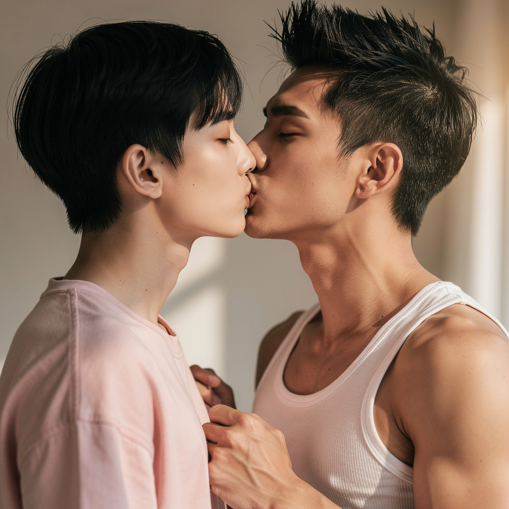 Imagine if: Two boys one cute and the other more top vibes and they are both Asian kissing each other.