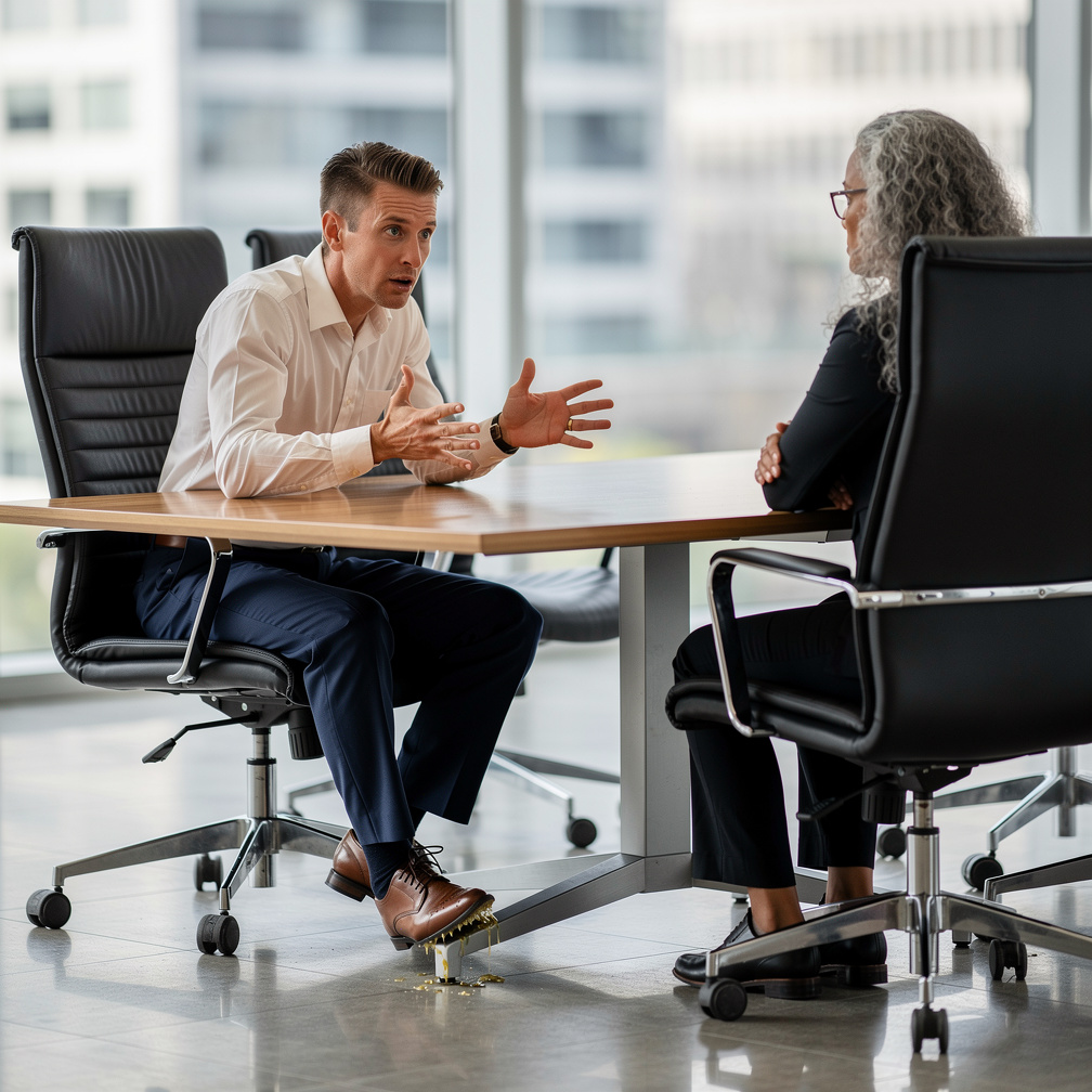 Imagine if: You've accidentally superglued your shoes to the floor during a meeting, and now you have to convince your boss t