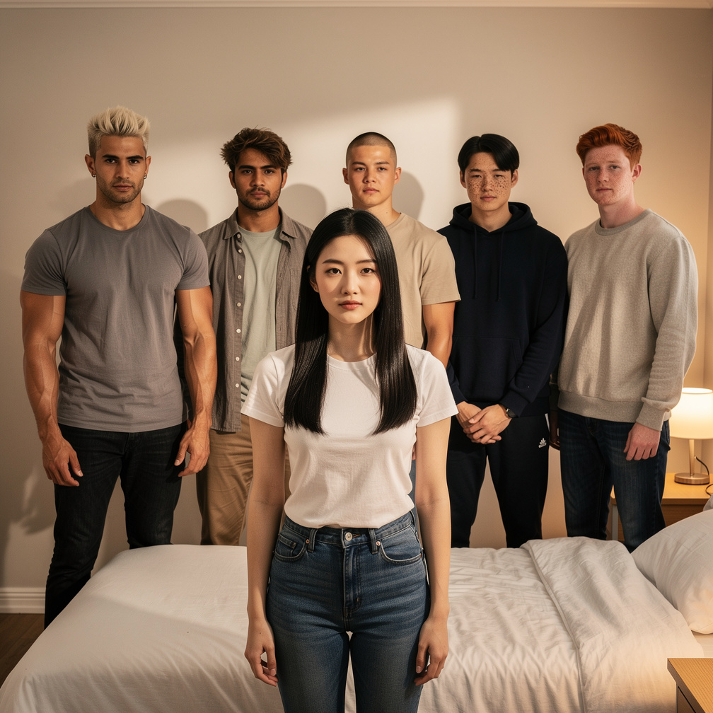She orders them to take off their clothes and they submit.