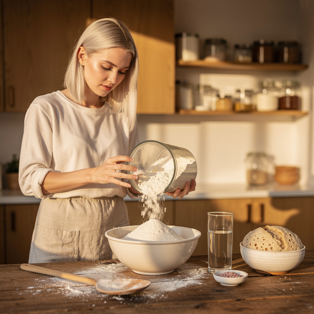 Scene 2: ingredients are poured into a bowl and mixed together.