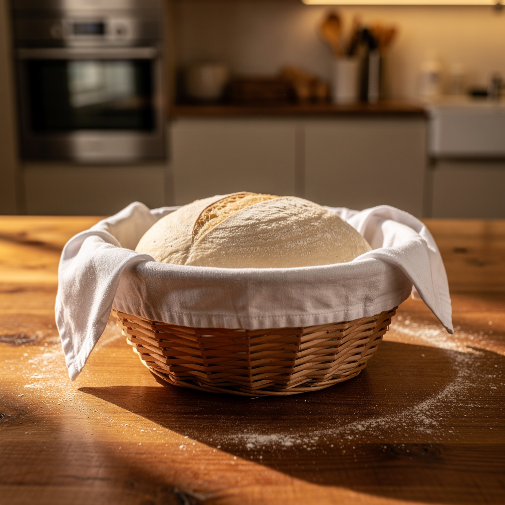 Scene 6: dough rises again in a proofing basket.