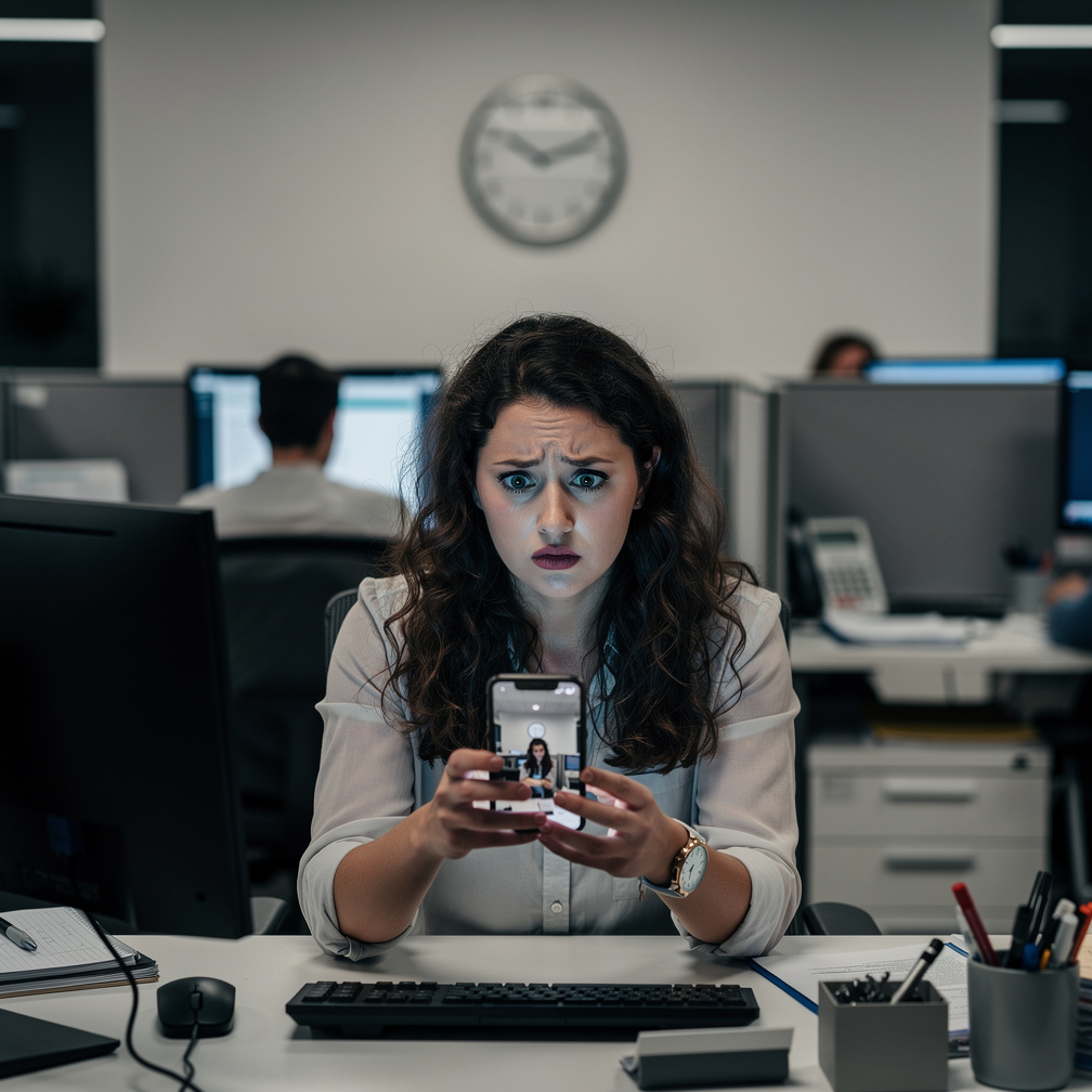 Ela decidiu ignorar. Mas às 12h, recebeu outra foto. Desta vez era seu local de trabalho. Tirada naquele exato momento. Algué