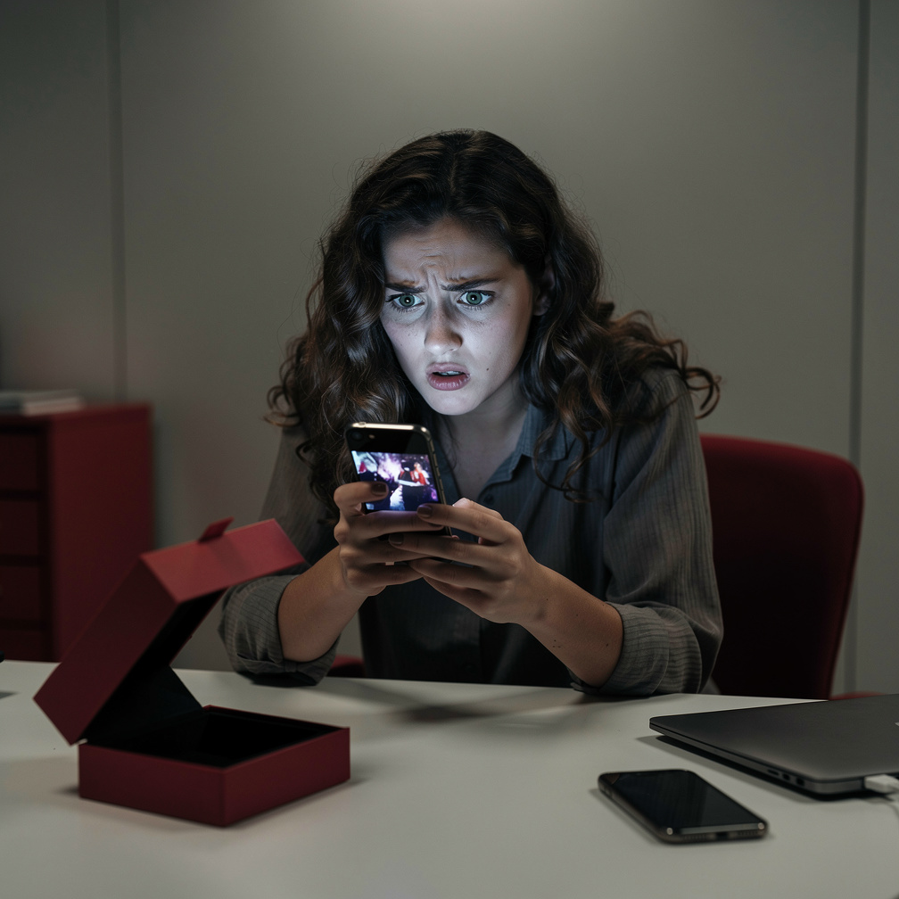 Dentro da caixa havia um celular antigo. Quando ela ligou o aparelho, encontrou apenas um vídeo.