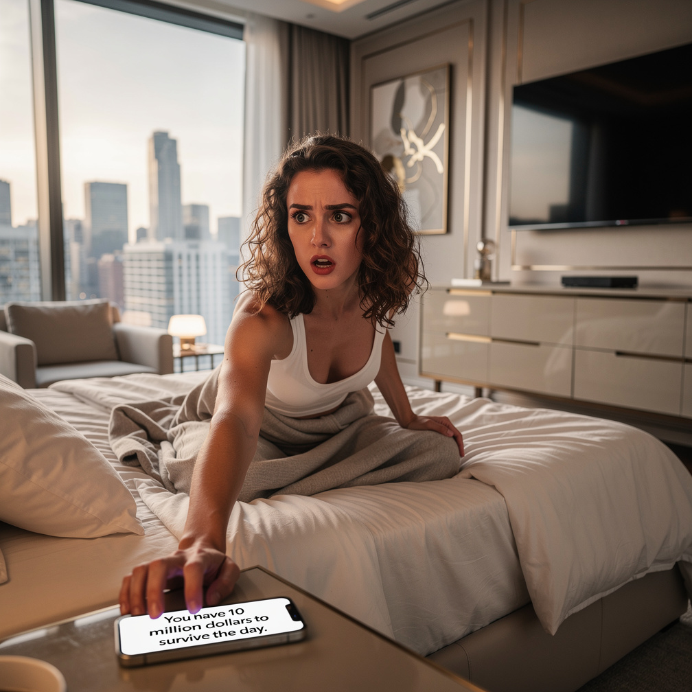 Imagine if: A girl waking up, then everyone around her wants to kill her. She has 10 million dollars to survive for the whole