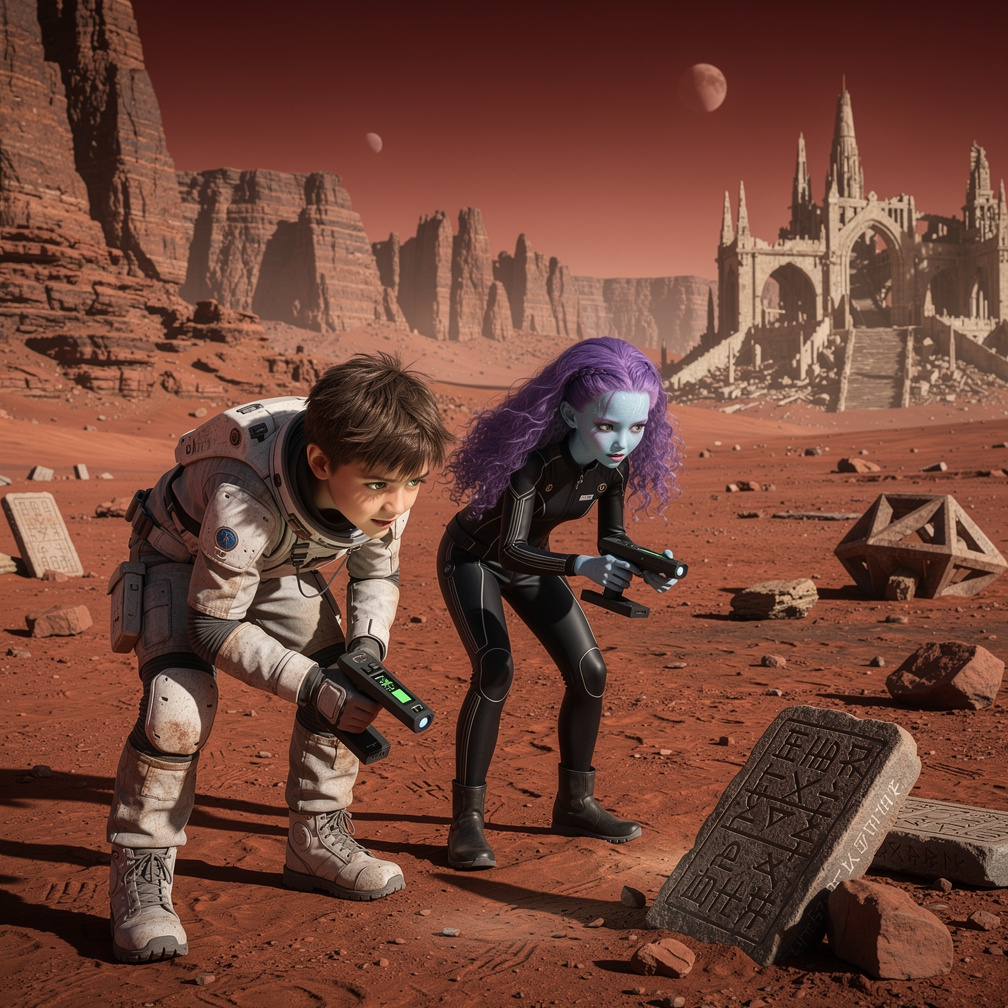 Imagine if: A human boy and a Martian girl search for ancient runes on Mars.