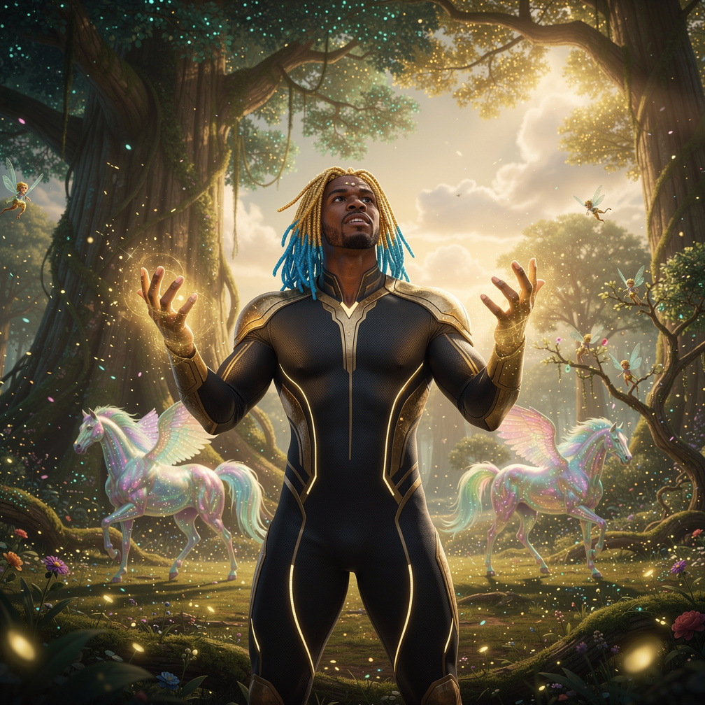 You wake and the world had magic and magical beasts and you had powers and abilities. Ty dark skinned muscular with golden dr