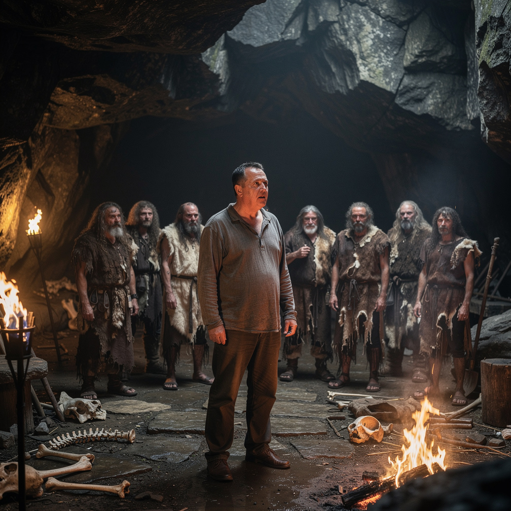 After he wandered around the area, he found some people living in caves, their clothes were made of animal fur, and their hyg