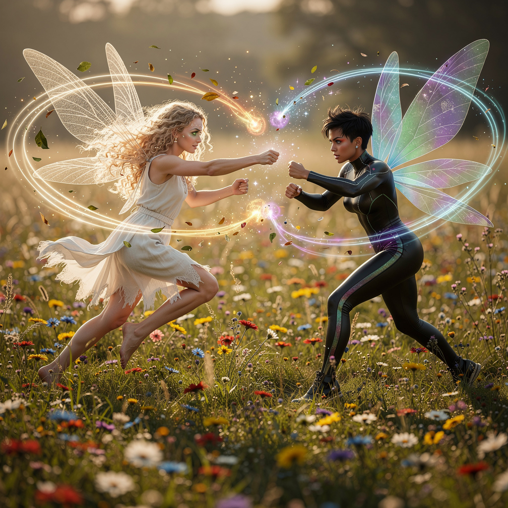 Imagine if: Two fairies fighting to each other but in the end they fell in love.