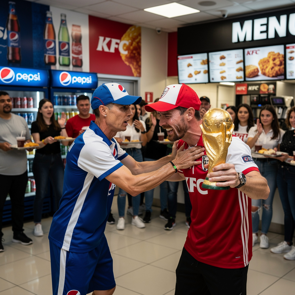 Messi duwde Ronaldo toen heel hard, en toen hij zijn Wereldbeker-trofee liet zien, totdat Ronaldo in tranen uitbarstte