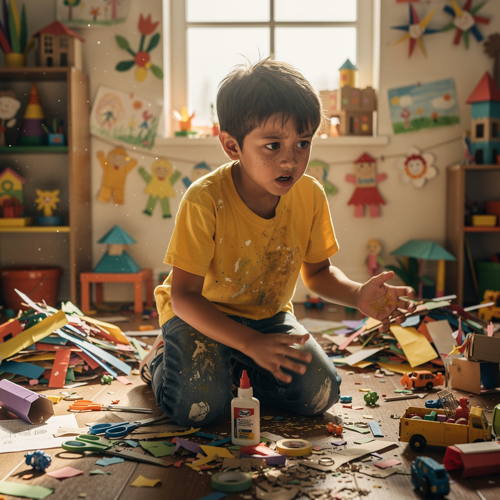 While busy cleaning up the mess, Budi muttered, "Gosh, why am I always like this, even though I wanted to make something real