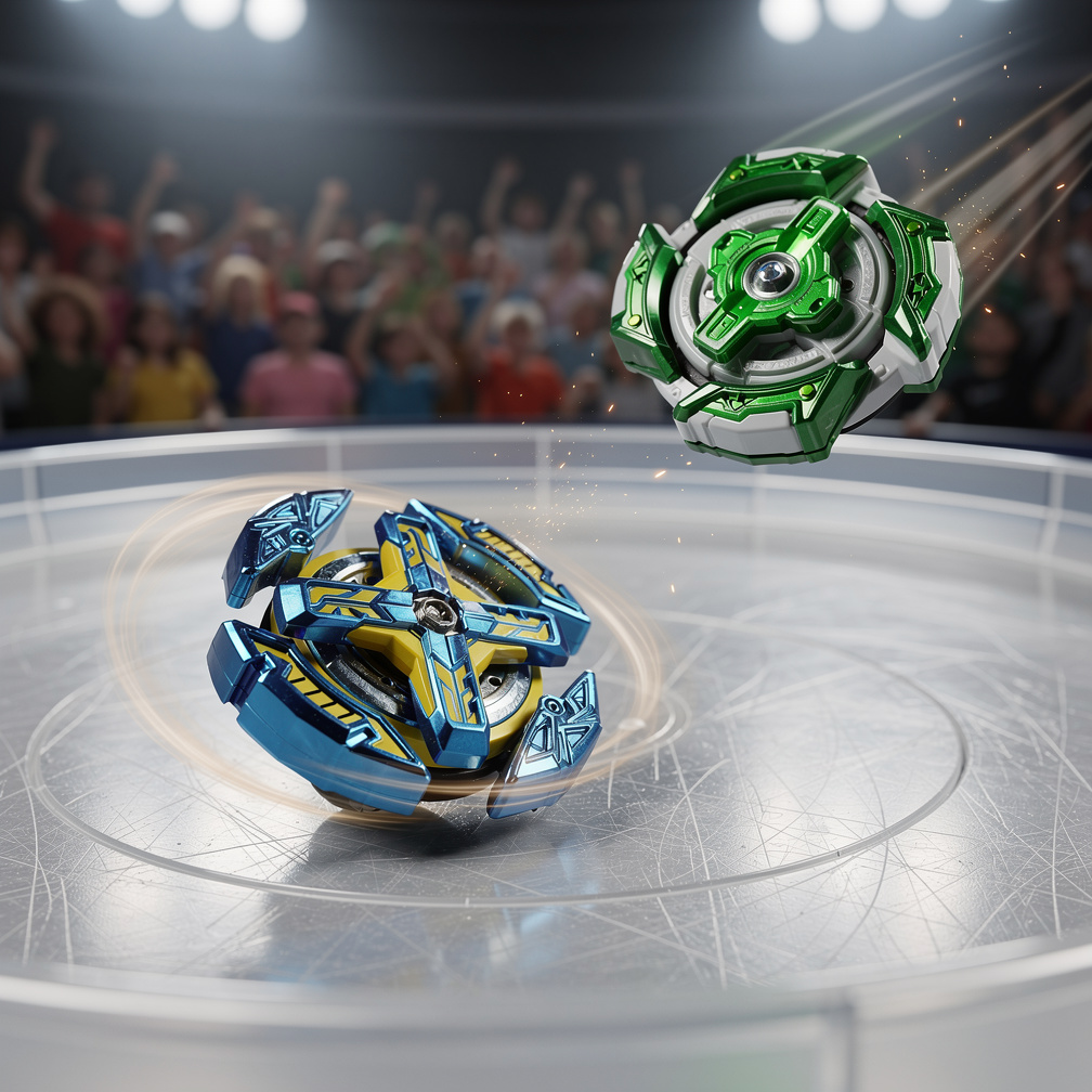 Mavi sarı beyblade sürekli çarpışıp durur ama unuttuğu bir şey var yeşil beyaz beyblade yerinden hiç ama hiç kıpırdaymaz süre