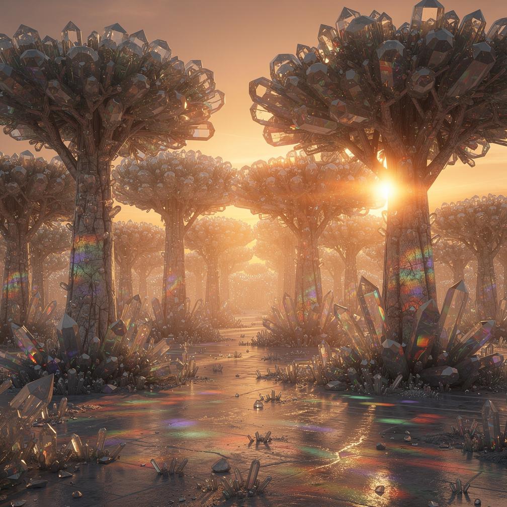 Imagine se: Depois das Fendas Capítulo 1 
— Ecos entre Cristais. A luz alaranjada do entardecer atravessava as copas facetada