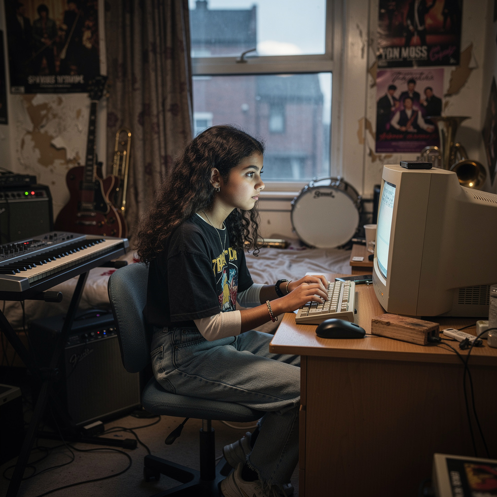 She Sits Down and her Computer with no Matthew.