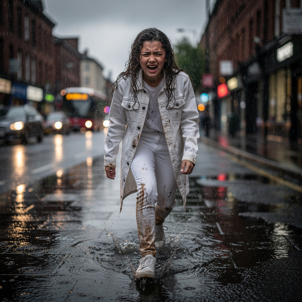 At rain in Manchester Alana walking to the Streets Sobbing What She Did by Syco label And starts crying.
