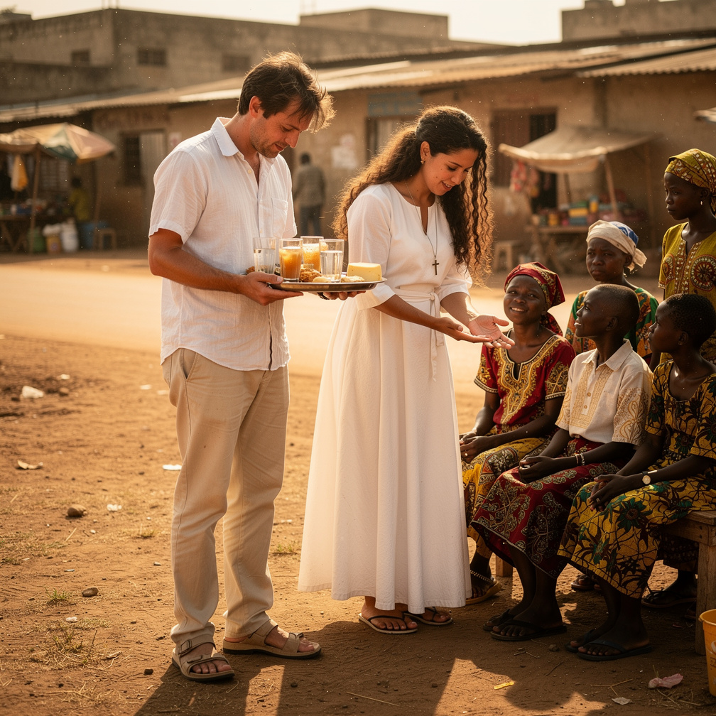 2010s they are 31 and 30 in Nigeria as missionaries to God Alana Rodriguez helps by people and Matthew O'Conner grabs drinks