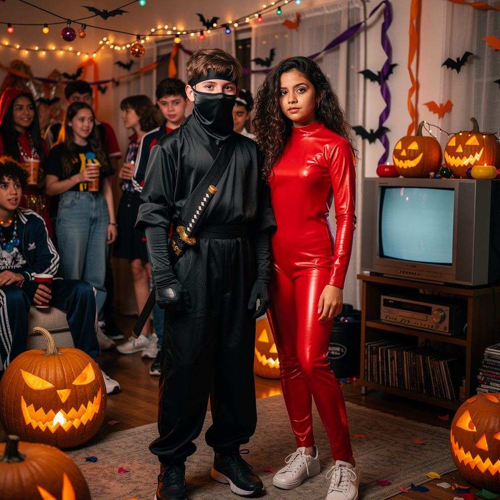 At Halloween party in 2000s Alana Rodriguez Wears Inspired by Britney Spears oops I did again and Matthew O'Conner Wears Ninj
