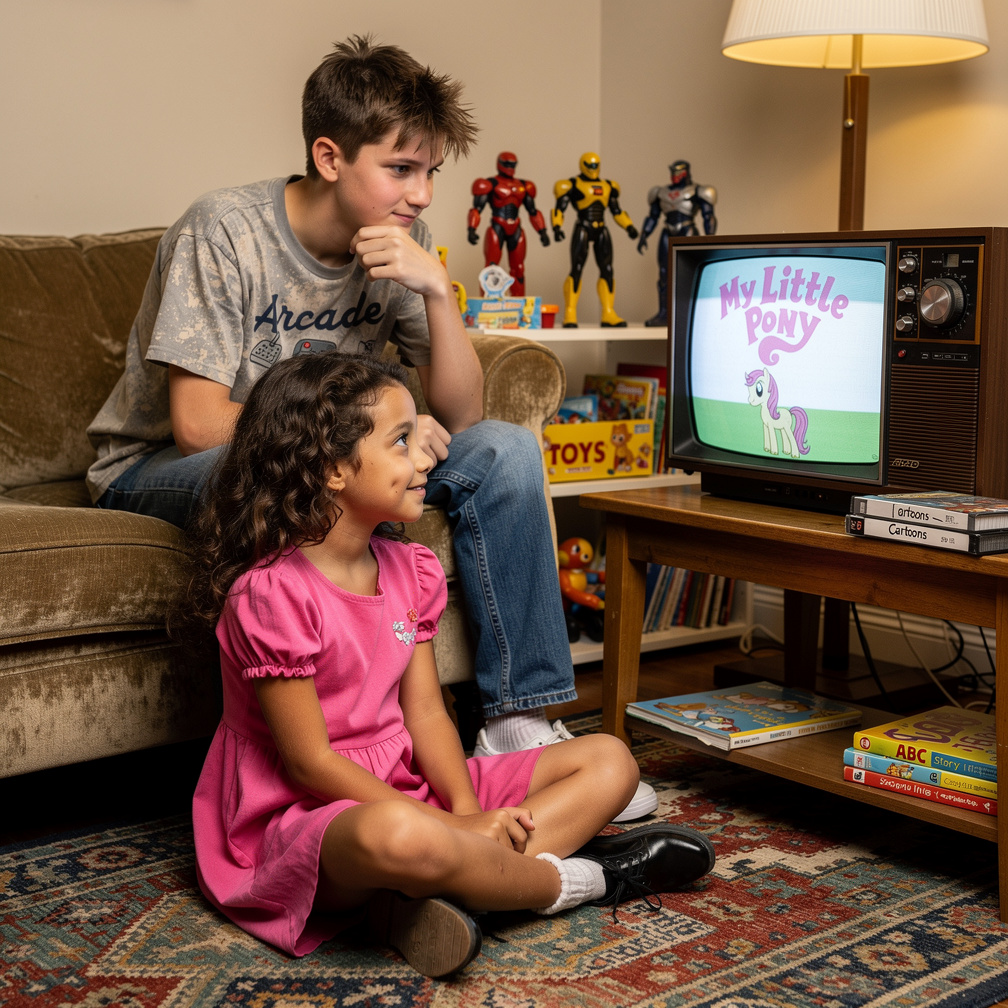 4 year old Alana Rodriguez in Late 1980s watching My Little Pony.