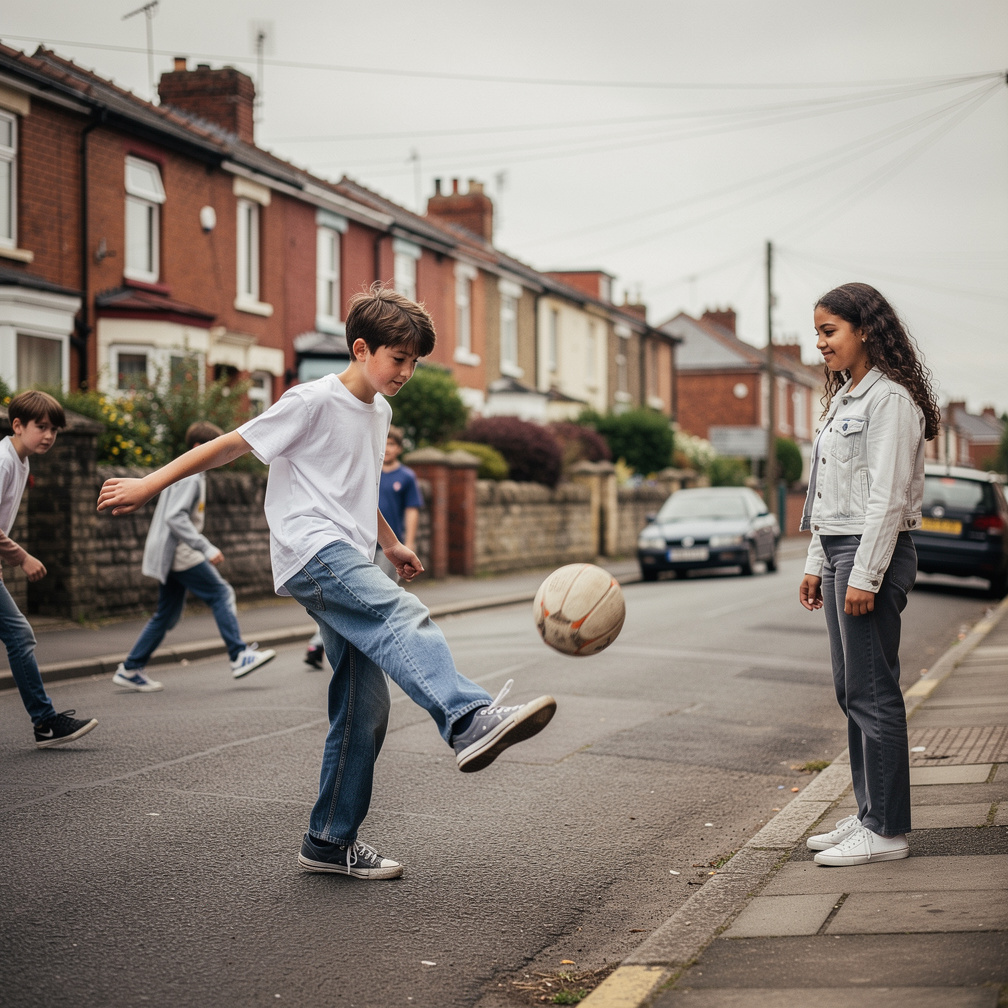 Matthew plays street football.