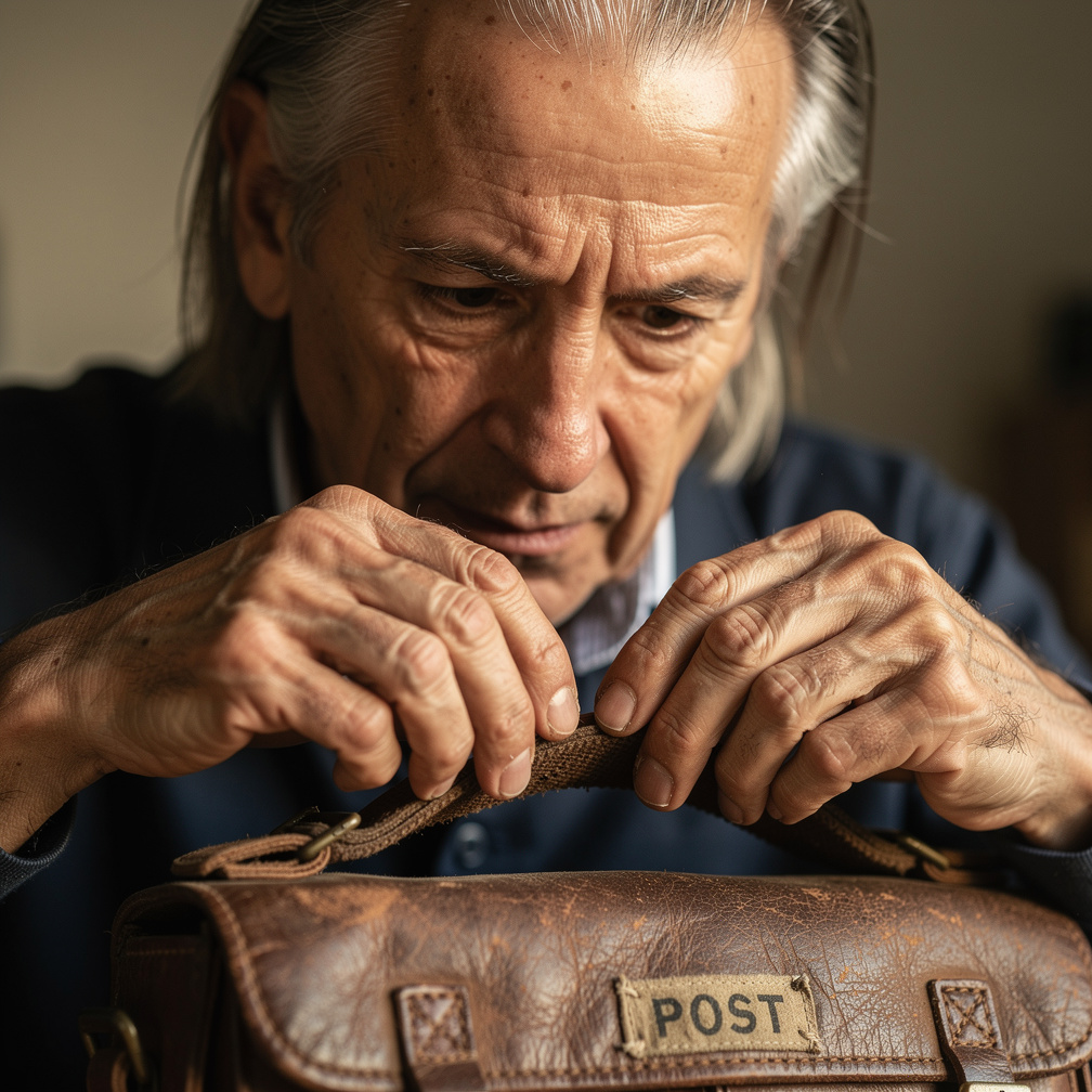 Scene 2
Close-up
His wrinkled hands carefully tie a worn leather