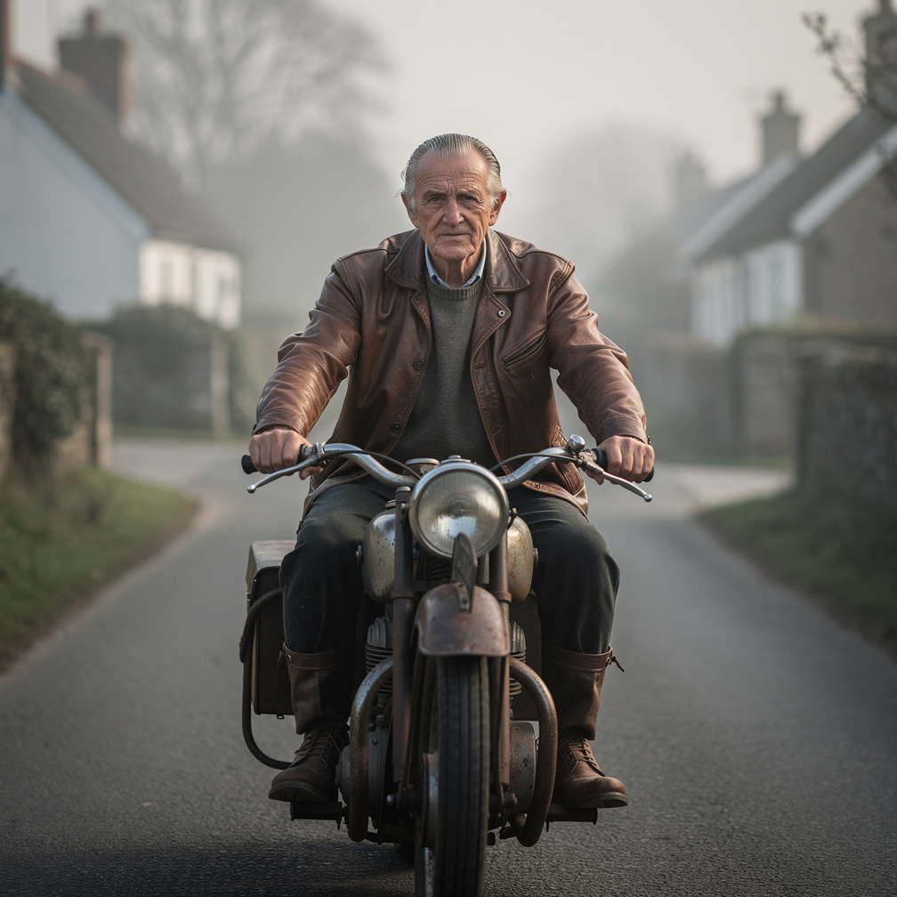 He starts that motorcycle. And starts the journey for send that all letters.
