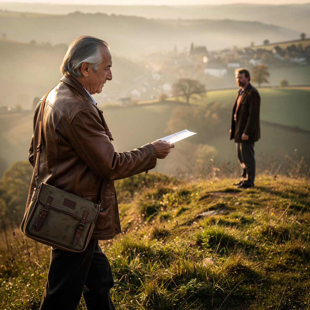 Now he climbs a small hill and gives another letter to someone with always hope.