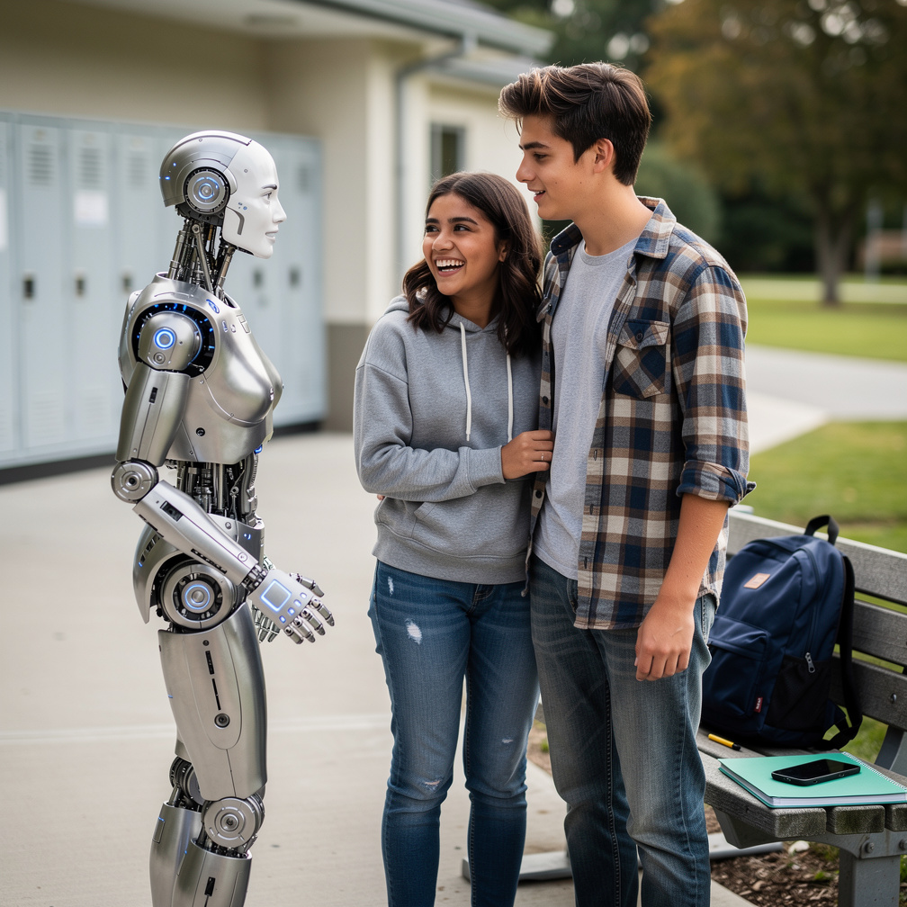 Robot Elyra Ford Tells Alana Rodriguez and Matthew O'connor from Bristol your relationship you two Alana's starts chuckles ye