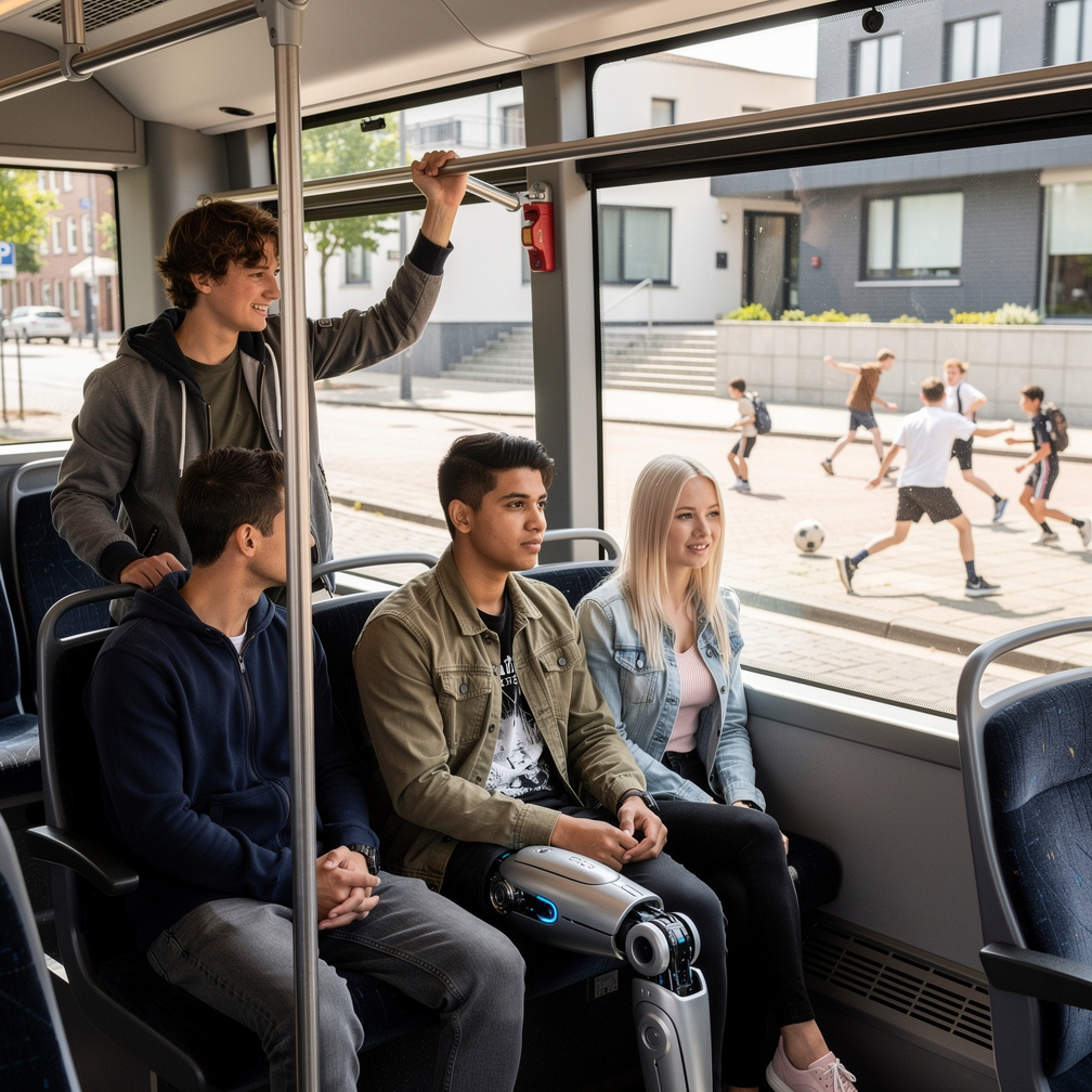 At inside of the bus they're saw the boys and girls playing street football.