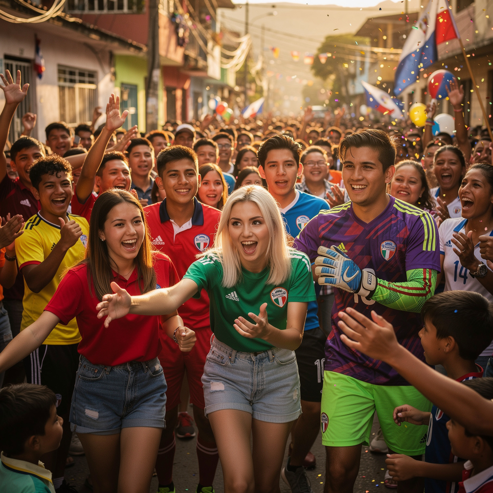Gooool shouts Matthew O'connor and Alana Rodriguez, streets Nicaraguan people and children, teens are cheering the goal. Emma