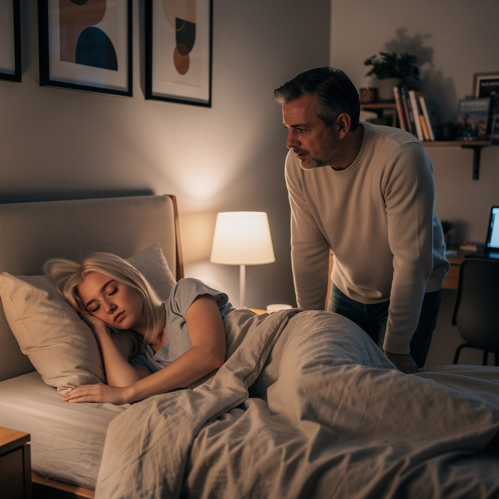 They're at home Emma Kimberworth goes to sleep Her dad comes to her Bedroom and says  Are you alright Emma signs yeah I am al