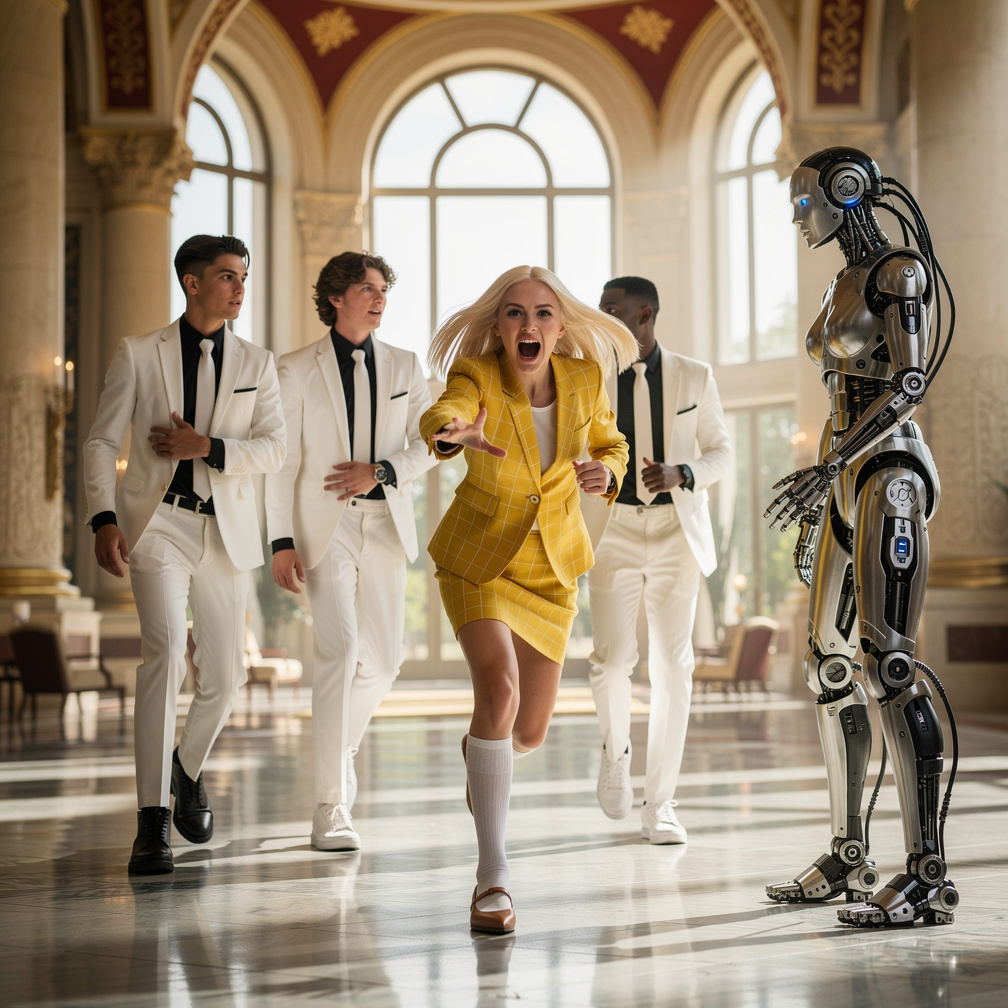 Fatima!!!!! Screams Emma Kimberworth Wears Inspired by famous movie Clueless and the boys and R.J Wears white suit and black 
