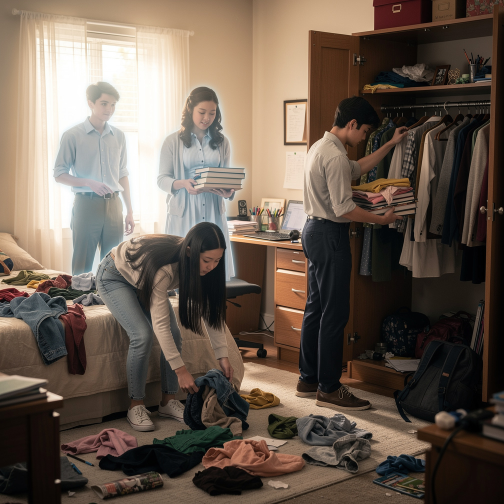 Mia Ji Making her Bedroom Clean up the Mess With her Twin Cousin Pedro.