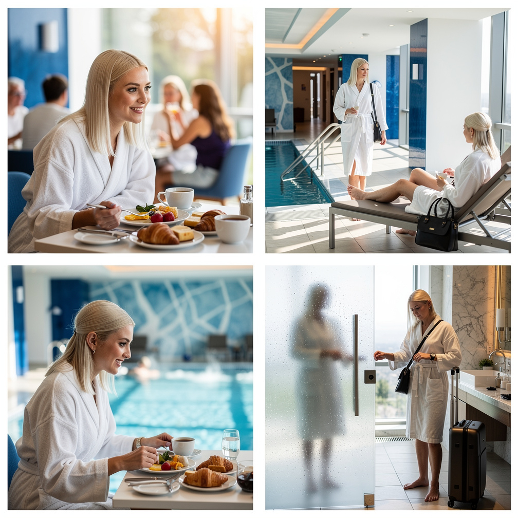 you asked her for a breakfast, and then use the facilities of the hotel, including the swimming pool and spa and uh the showe