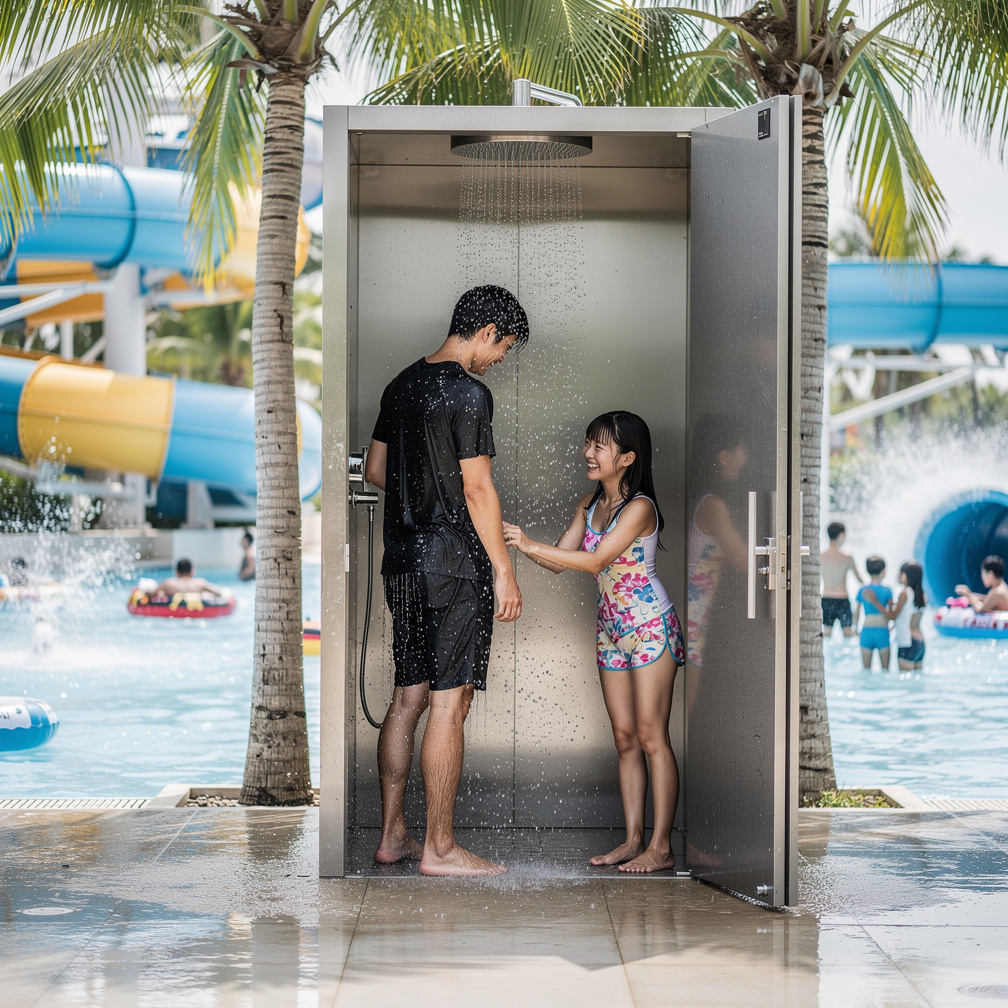 and then while still smiling, she drags you into one of those hidden shower stalls scattered in the park.