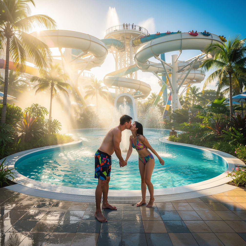 when the fog dissipates, all that is shown is that the two just fix their swimsuits, smile to each other, and the girl, kisse